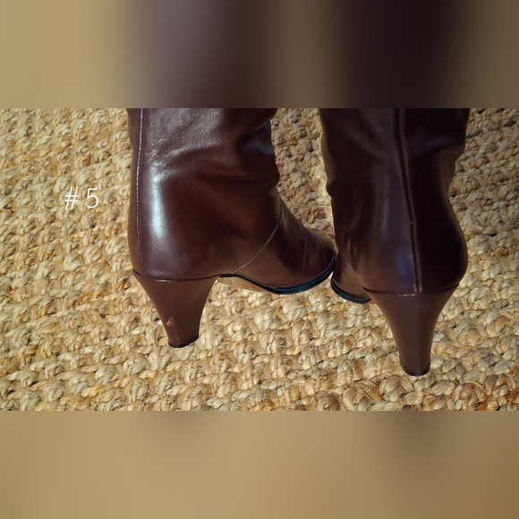 Joyce Vintage Womens brown Leather Tall Heeled Bucaneer Boots Vtg 80s size 5m 73 - Picture 5 of 6